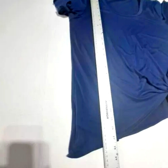 Eddie bauer womens large short sleeve blouse tie side navy blue crew neck - Picture 7 of 8